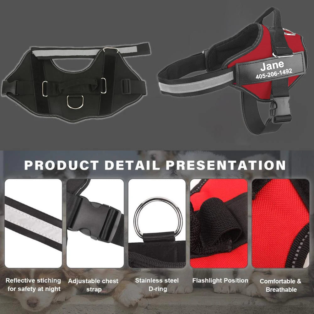 Personalized Adjustable Reflective Dog Harness With Customized Patch