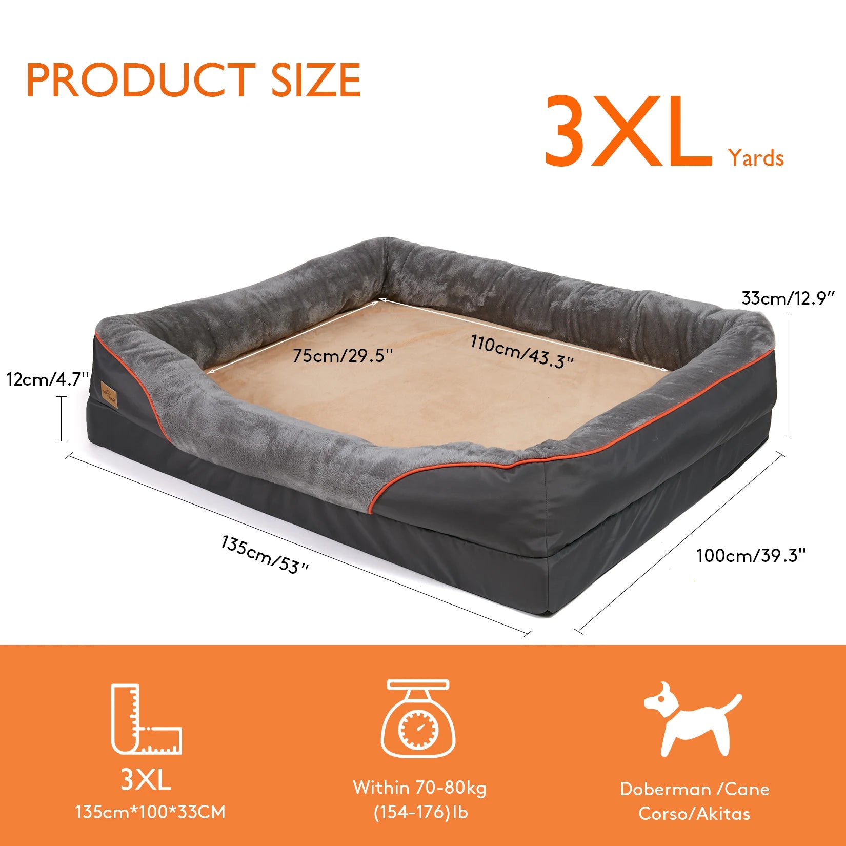 Large Waterproof Dog Bed with Removable Washable Cover
