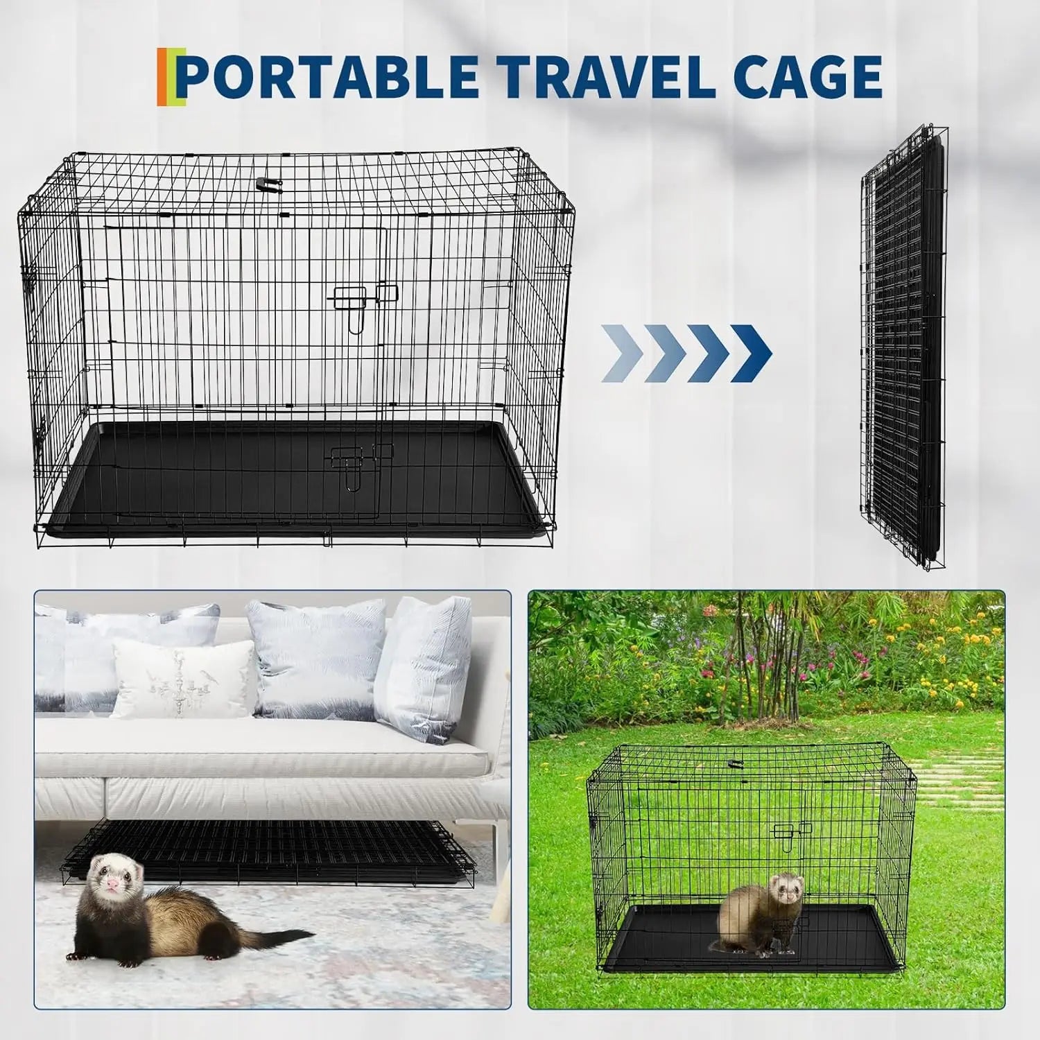 Portable Foldable Small Animal Cage with Slide Out Tray & 2 Door