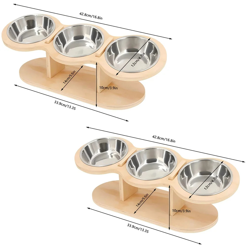 Cat 3 Bowls in 1 Raised Feeder with Silicone Food Mat