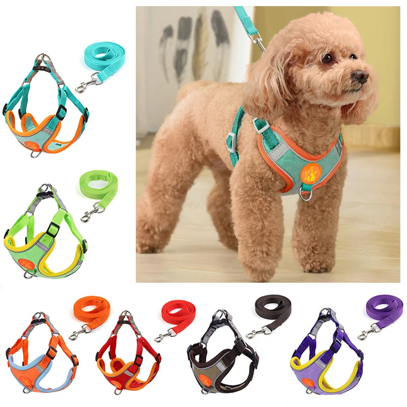 Dog Harness Vest with Traction Rope Reflective Straps
