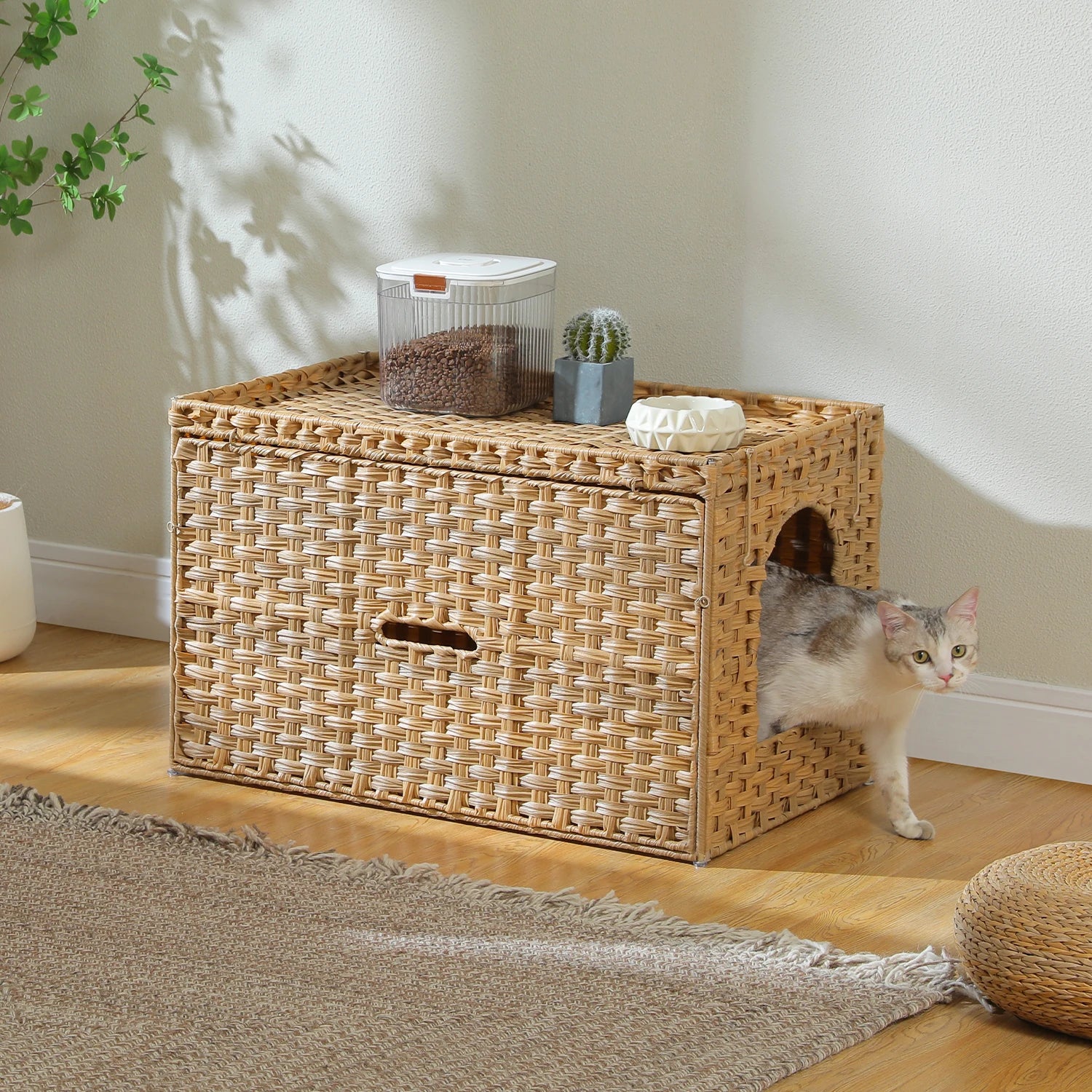 Rattan Cat Litter Box Enclosure