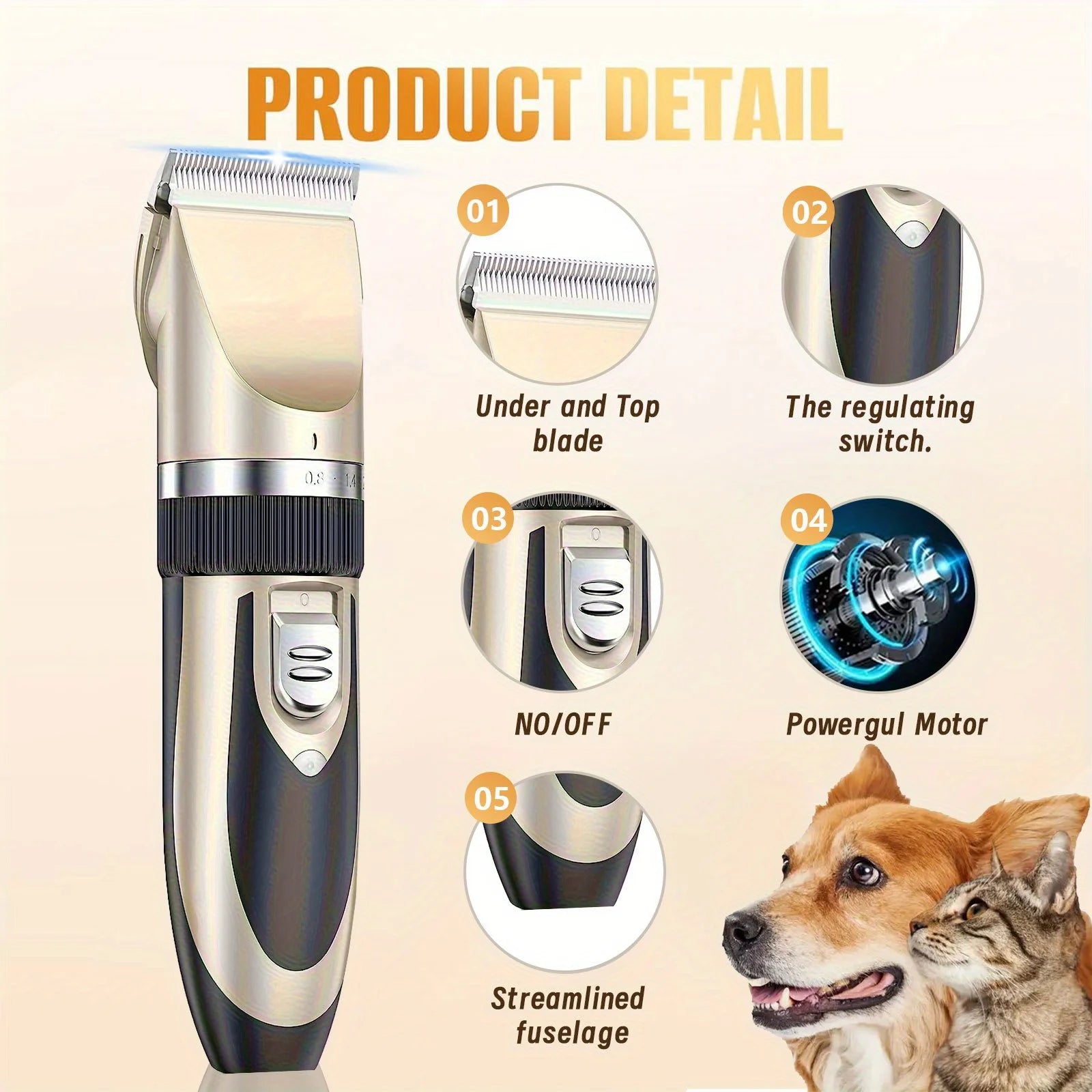 Wireless Electric Pet Grooming Kit For Cats & Small-to-Medium Dogs
