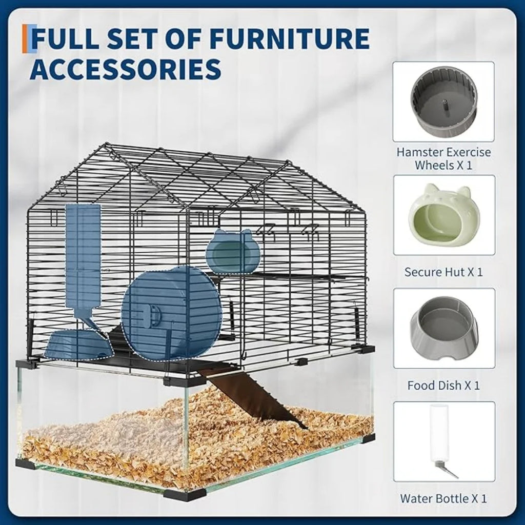 3 Tier Metal + Glass Small Animal Cage