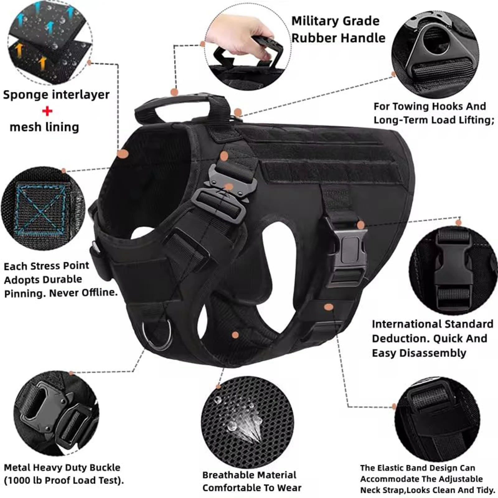 Tactical Dog Harness Collar Leash For Medium Large Dogs