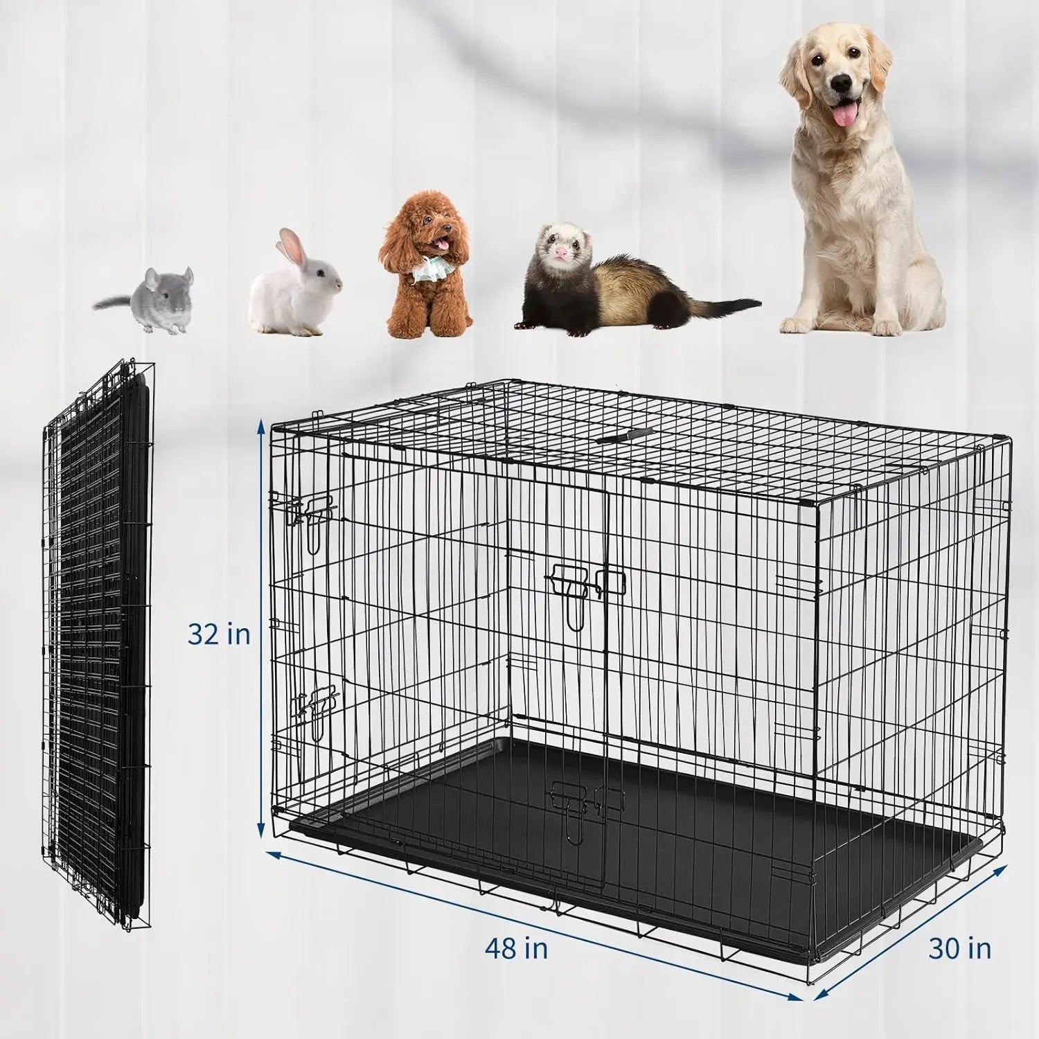 Portable Foldable Small Animal Cage with Slide Out Tray & 2 Door