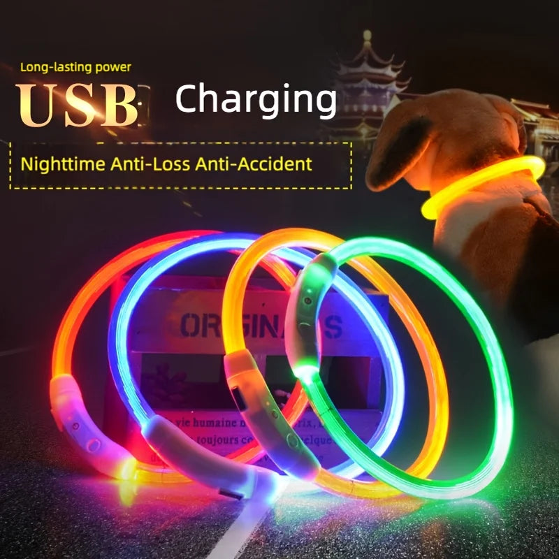 Reflective Glowing LED Dog Collar USB Rechargeable