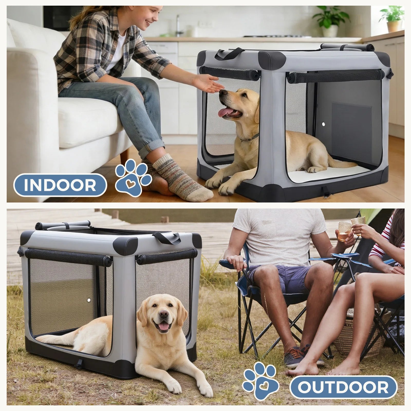 Foldable Soft Portable Pet Kennel with 3 Doors