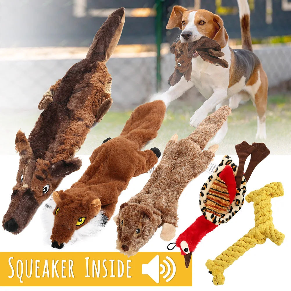 5Pcs, No Stuffing Plush Dogs Chew Toy Bundle