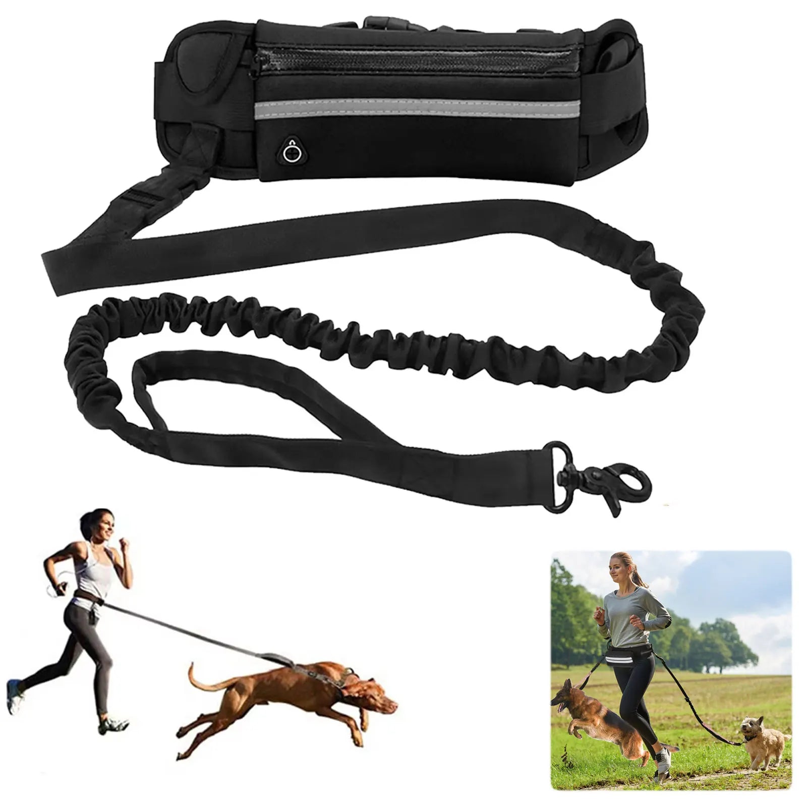 Hands Free Reflective Dog Leash With Waist Bag