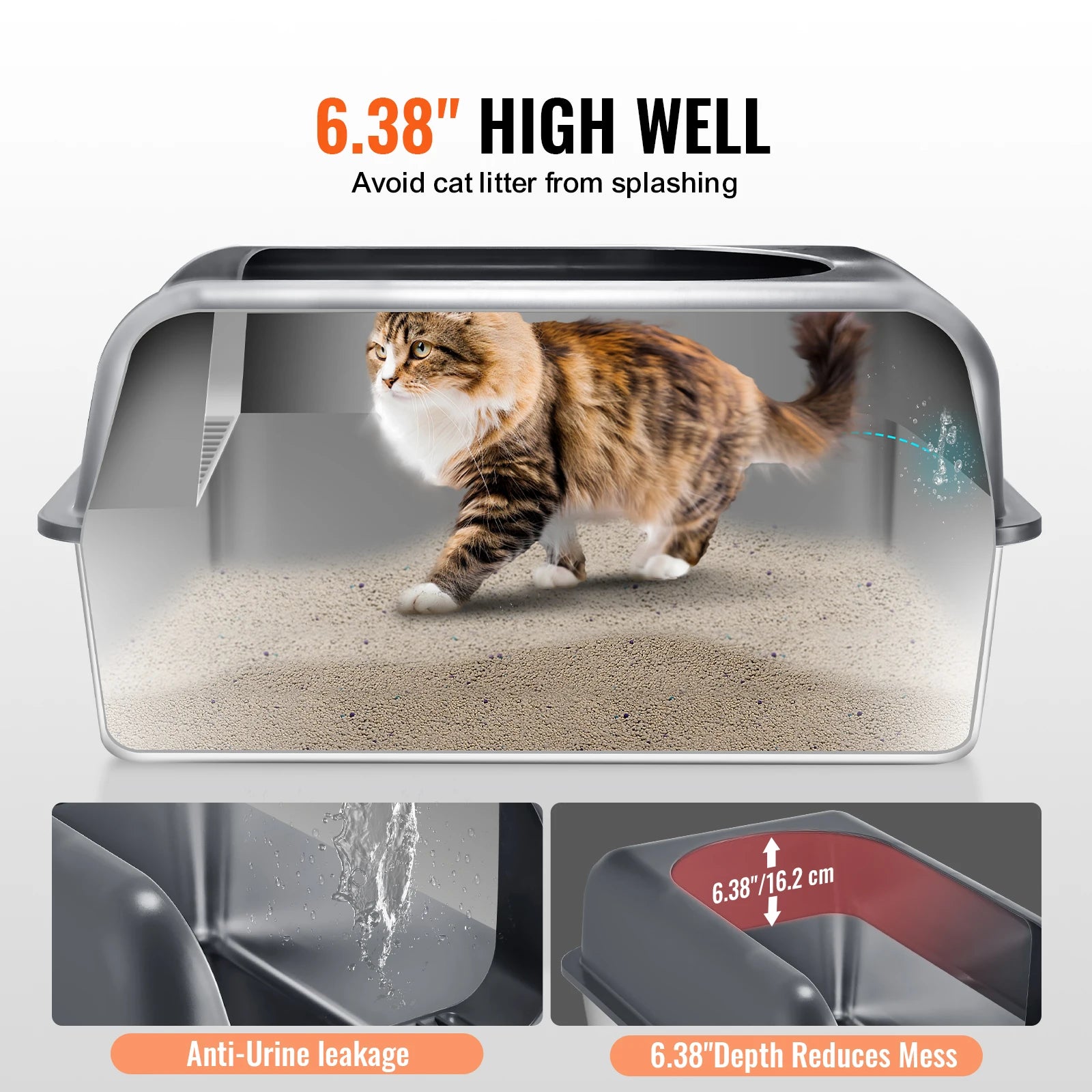 Extra Large Stainless Steel Cat Litter Box with Scoop
