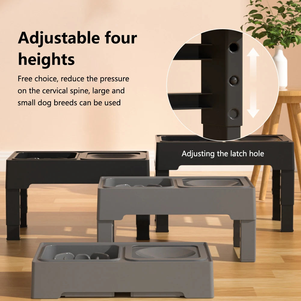 3 In 1 Adjustable Stainless Steel Slow Feed & Drinking Water Bowls for Cat or Dog