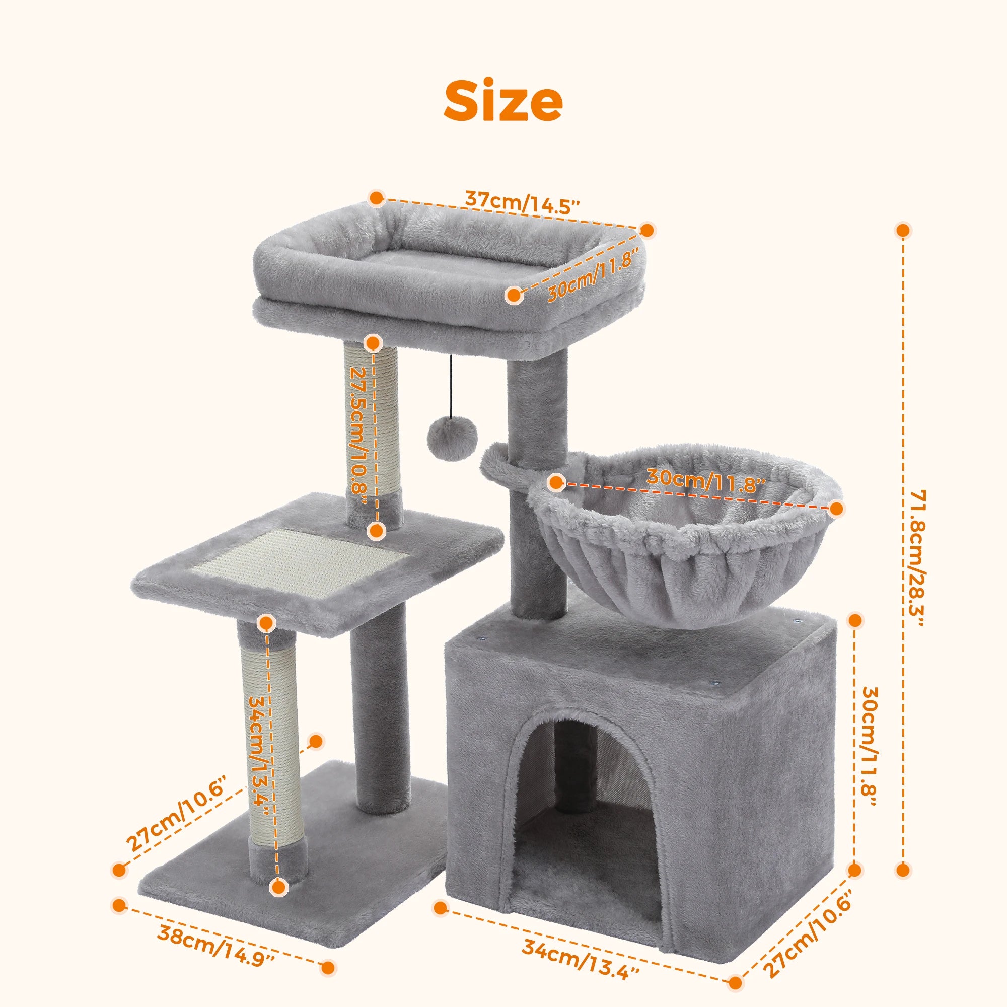 Cat tree Tower for Indoor Cats With Scratching Posts Big Hammock and Removable Top Perch