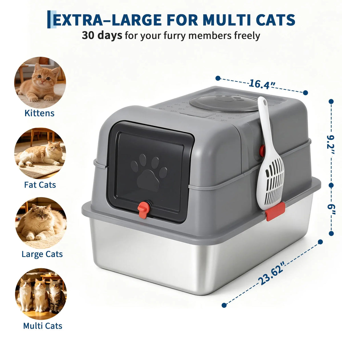 Enclosed Stainless Steel Litter Box With Lid Front Entry Top Exit