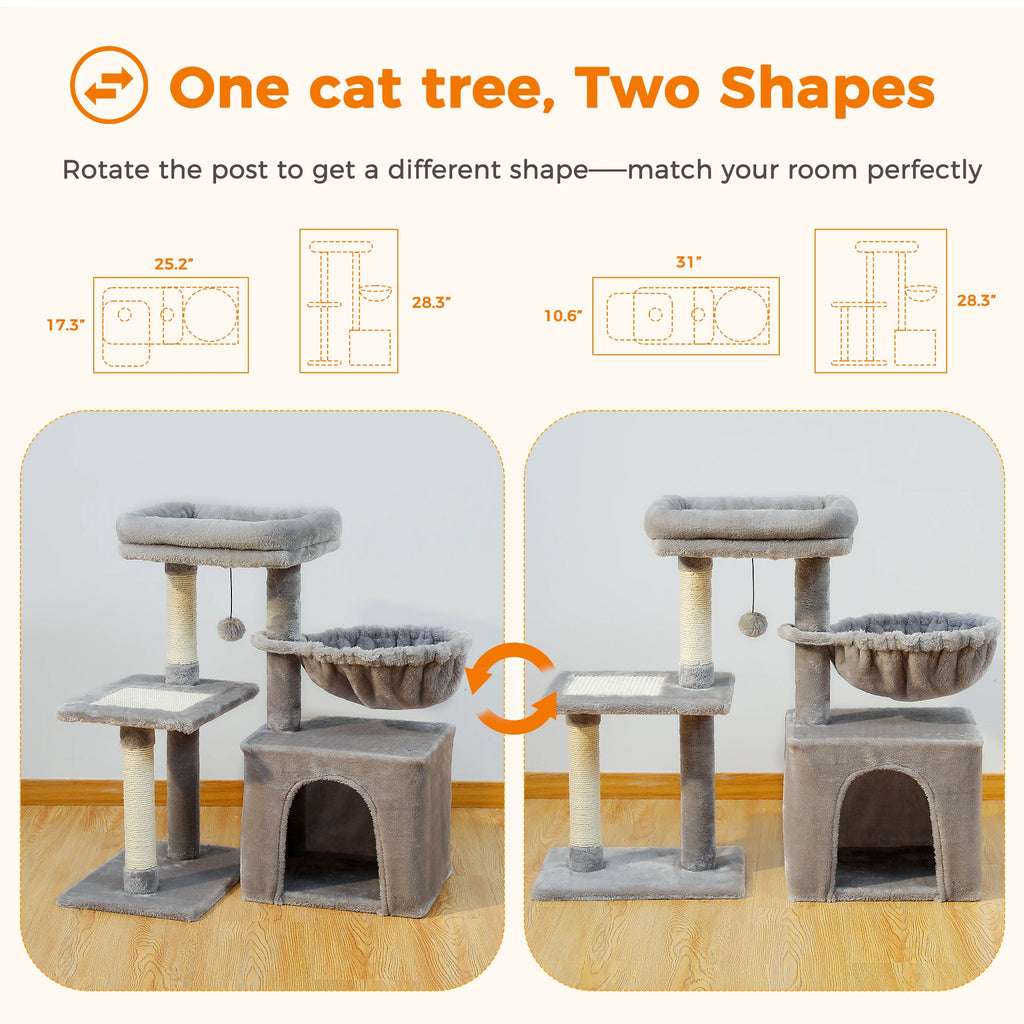 Cat tree Tower for Indoor Cats With Scratching Posts Big Hammock and Removable Top Perch