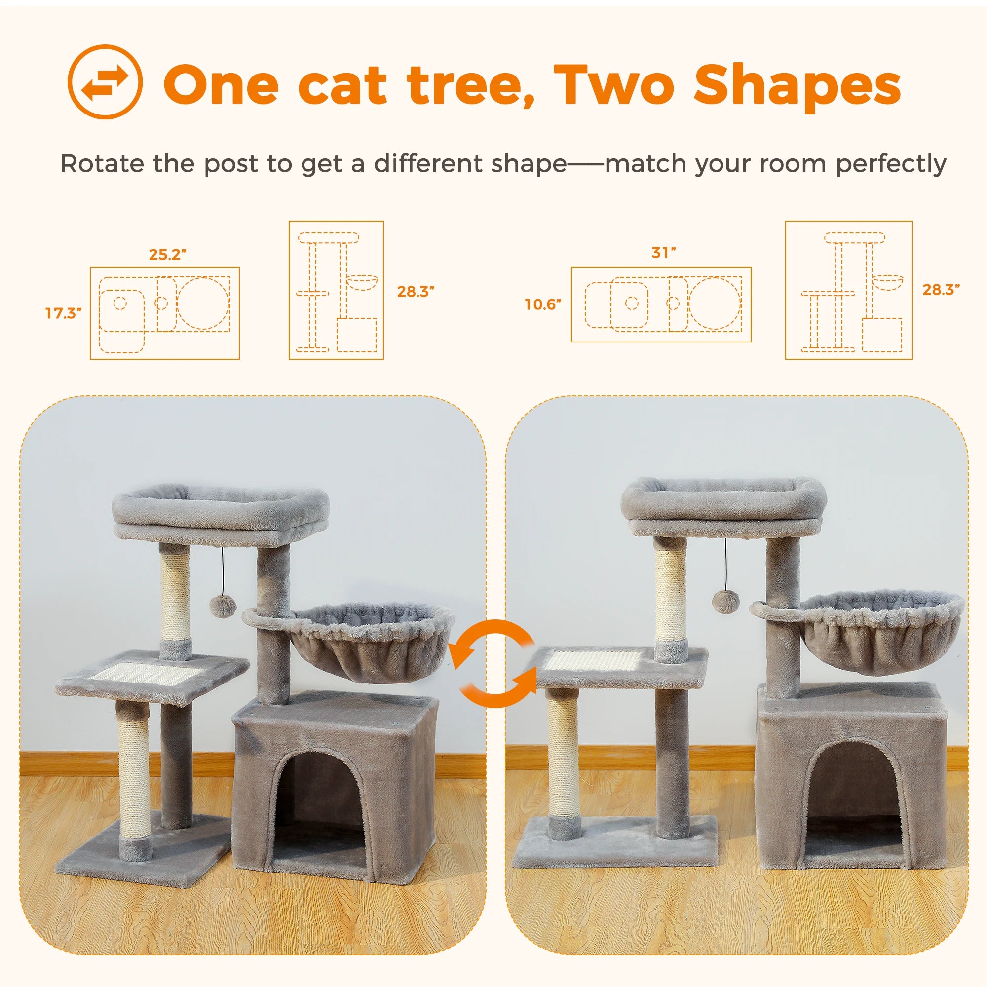 Cat tree Tower for Indoor Cats With Scratching Posts Big Hammock and Removable Top Perch