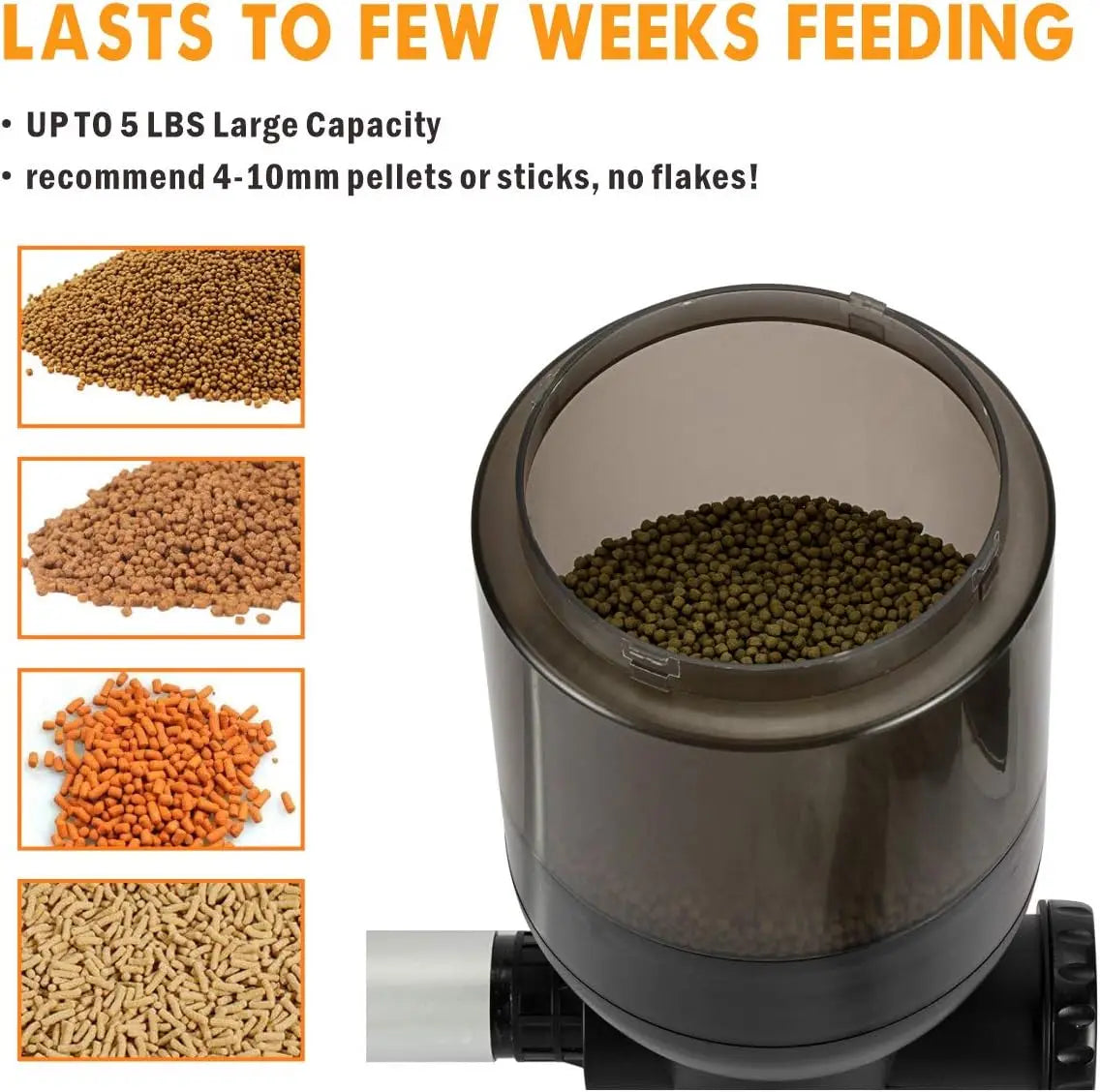 Large Programmable Auto Pond Feeder with LCD Display, 5.5L Capacity for Koi