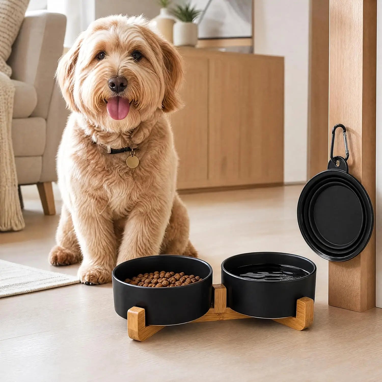 Ceramic Dog Cat Bowls Set with Stand