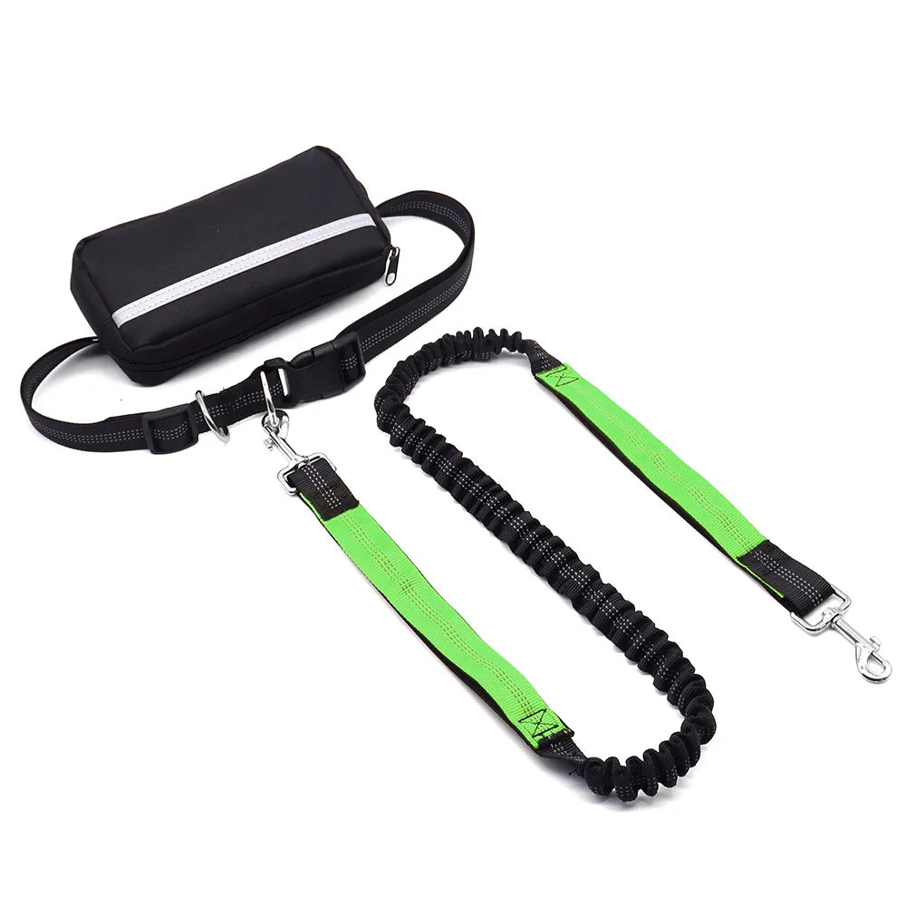 Hands Free Dog Leash with Waist Belt & Large Zipper Pouch