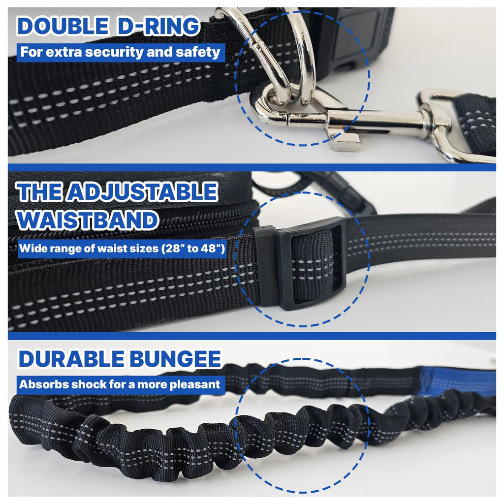 Hands Free Dog Leash with Waist Belt & Large Zipper Pouch
