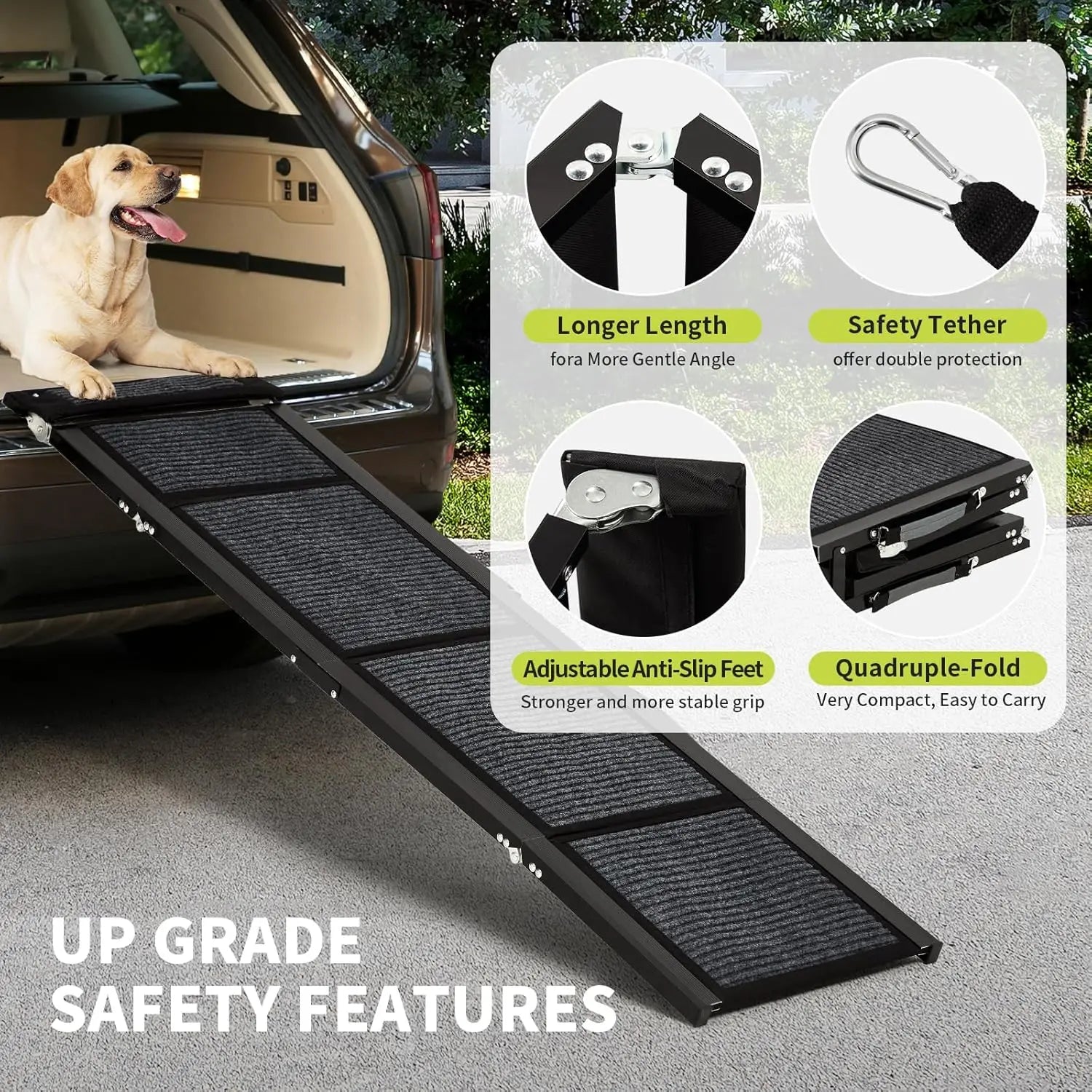 Folding Dog Ramp For Cars For Large Dogs Up ti 250 LBS With Non-Slip Surface