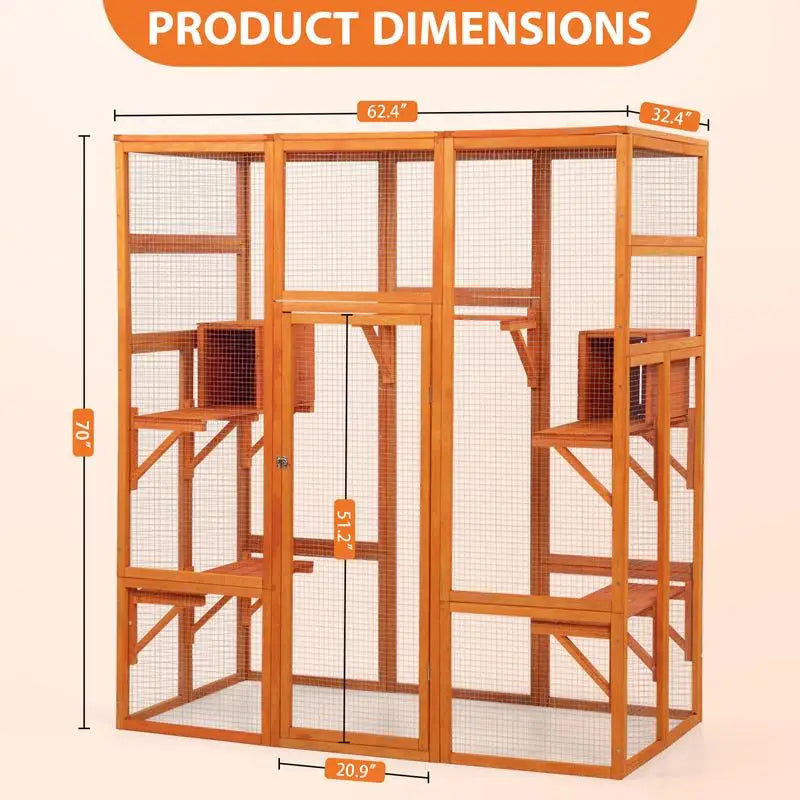 Large Cat Enclosure with 5 Perches, 2 Condos & Lockable Door