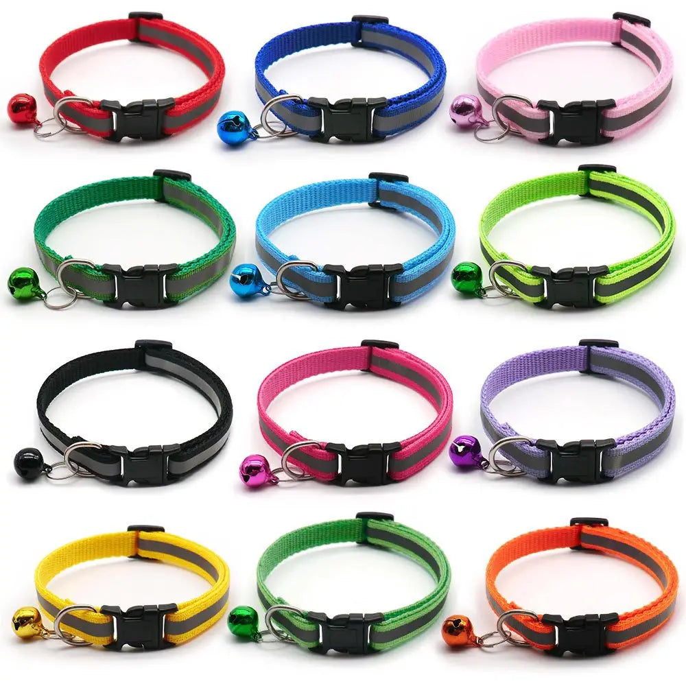 2Pcs/Pack 12 Colors Reflective Adjustable Cats And Small Dogs Collars With Bells