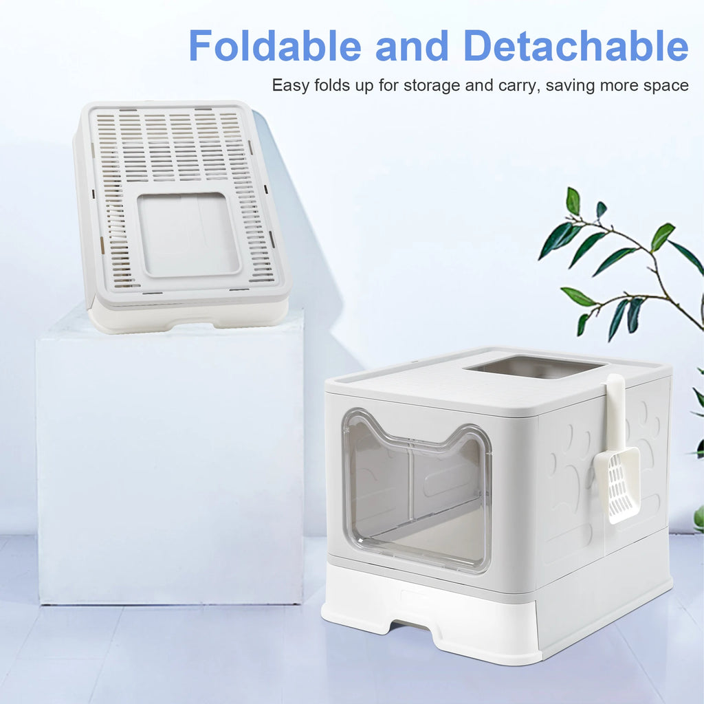 XXL Large Foldable Cat Litter Box with Front Entry & Top Exit