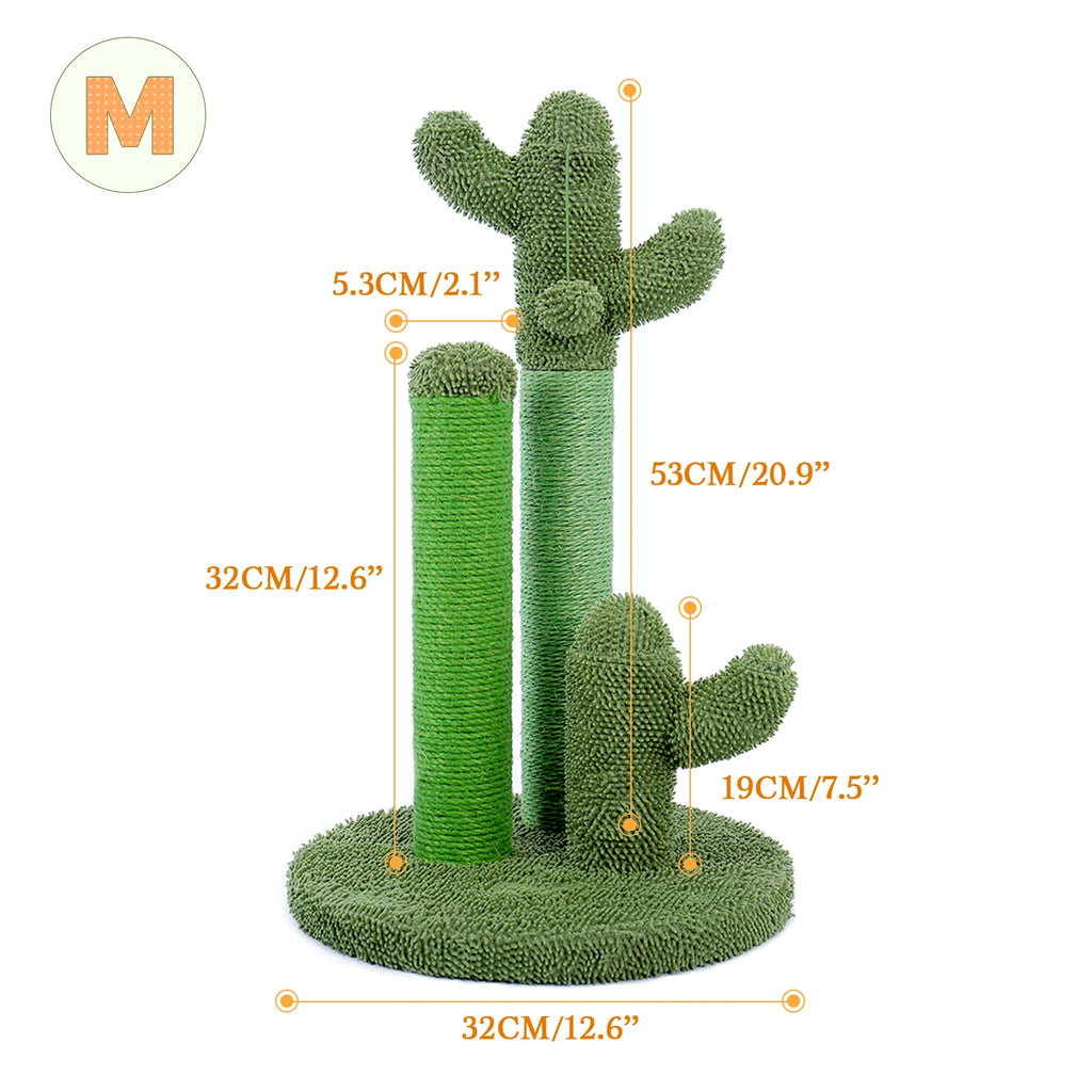 Cactus Cat Scratcher with 3 Scratching Poles and Interactive Dangling Ball