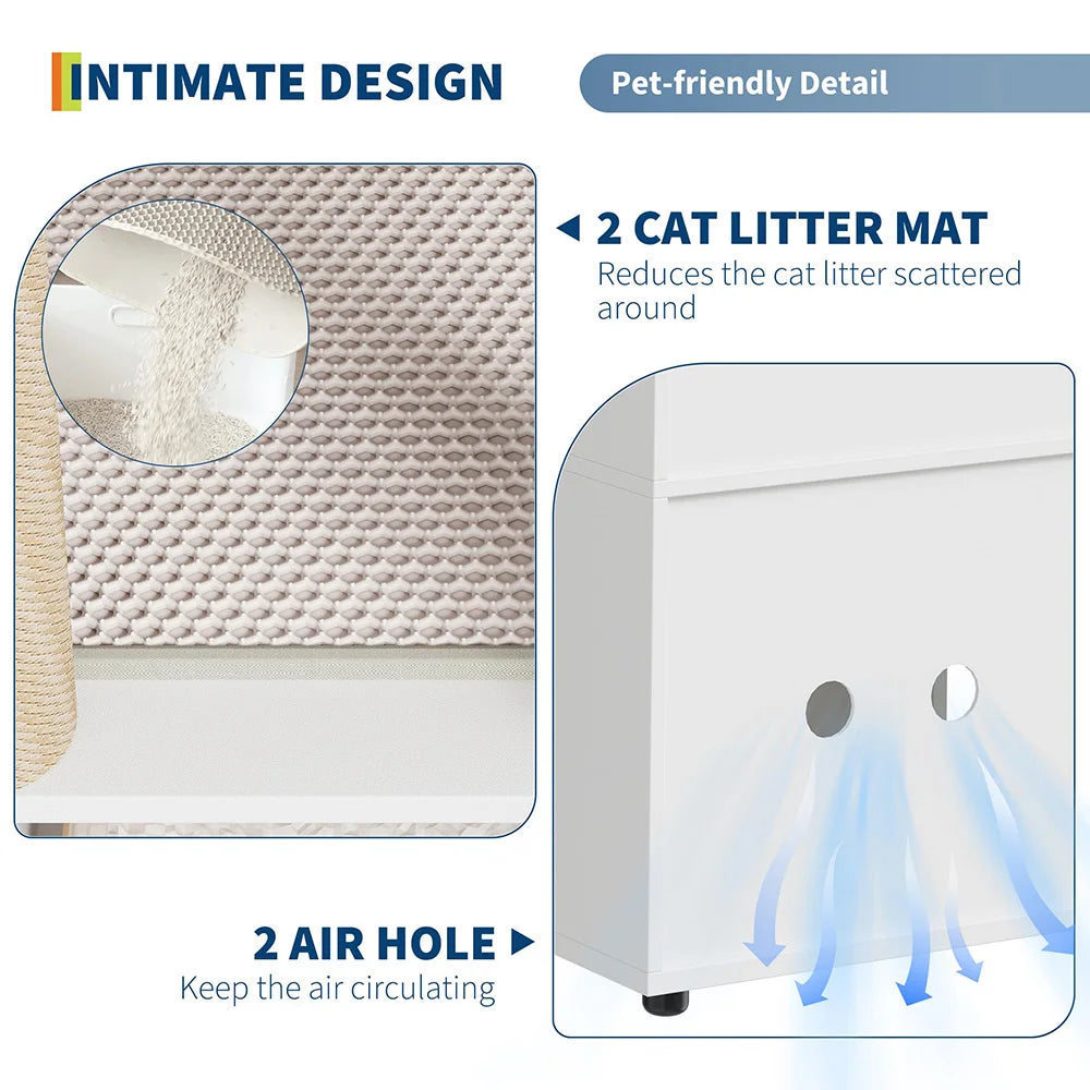 2 Tiered Enclosed Cat Litter Box with Scratch Posts