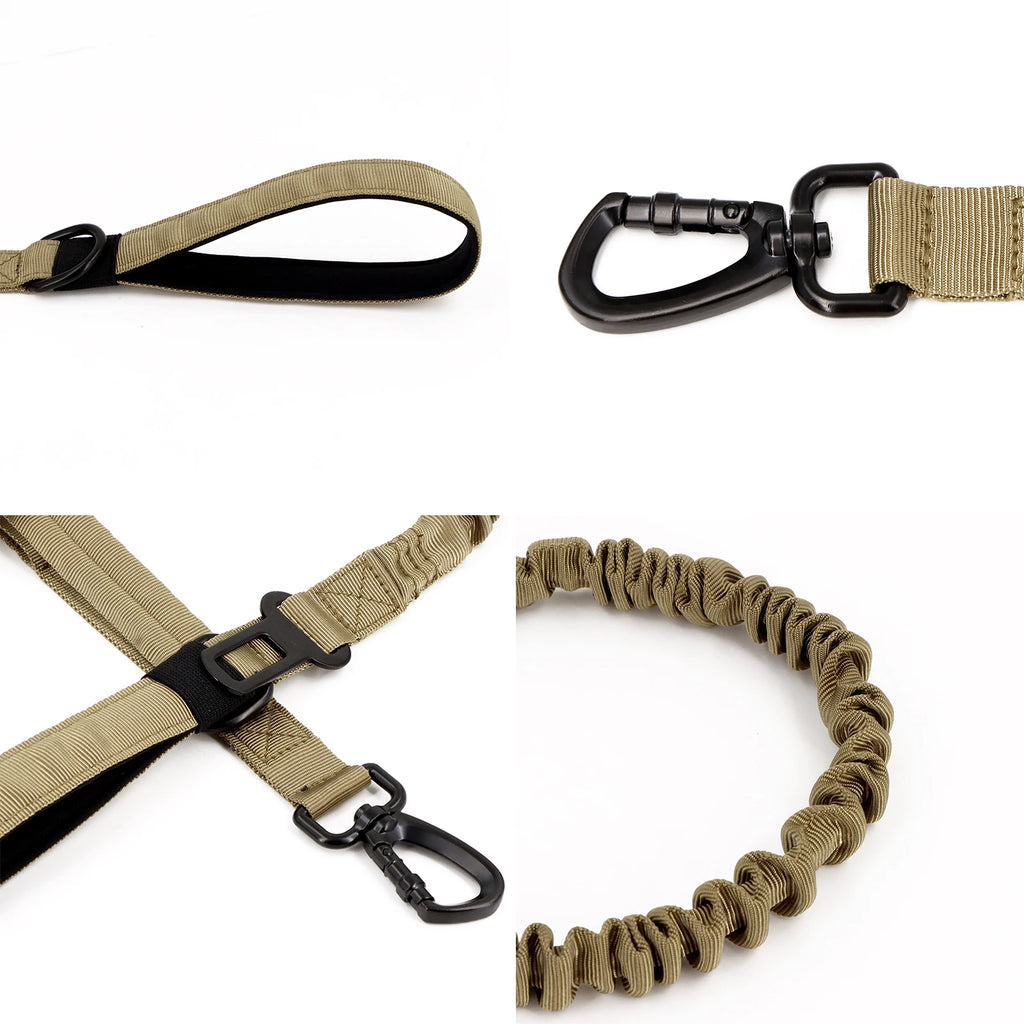 Military Adjustable Leash Quick Release Elastic Rope With 2 Control Handle