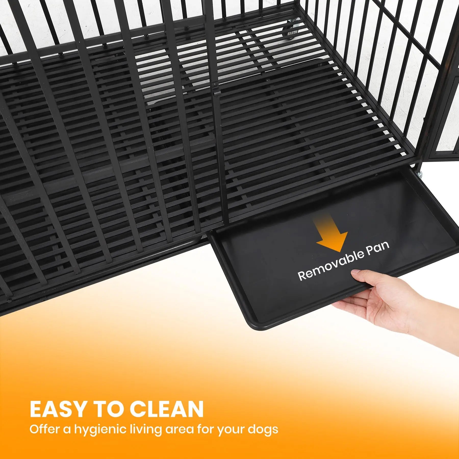 Heavy Duty Escape-Proof Metal Dog Crate with 3 Doors, Removable Tray, Locking Wheels