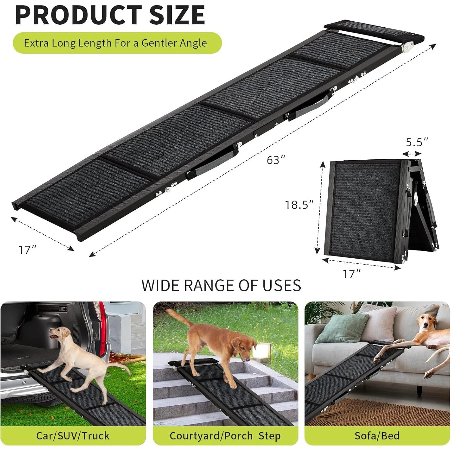 Folding Dog Ramp For Cars For Large Dogs Up ti 250 LBS With Non-Slip Surface