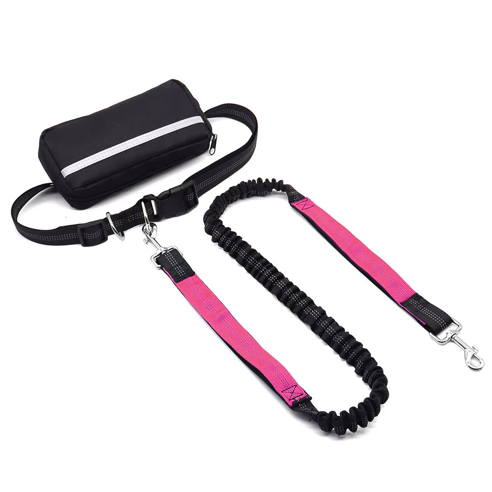 Hands Free Dog Leash with Waist Belt & Large Zipper Pouch