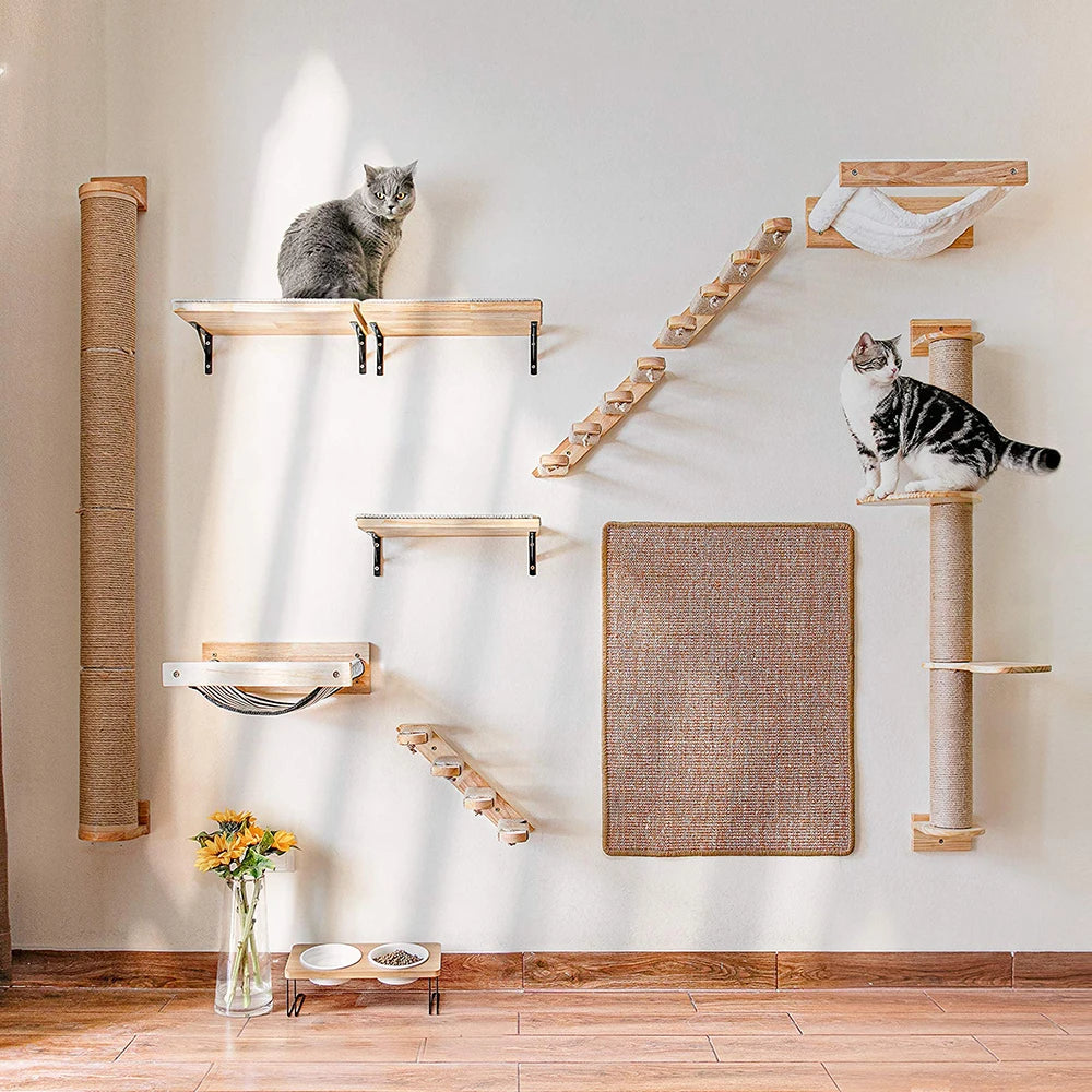 Wall Mounted Four Step Stairway With Sisal Scratching Post For Cats