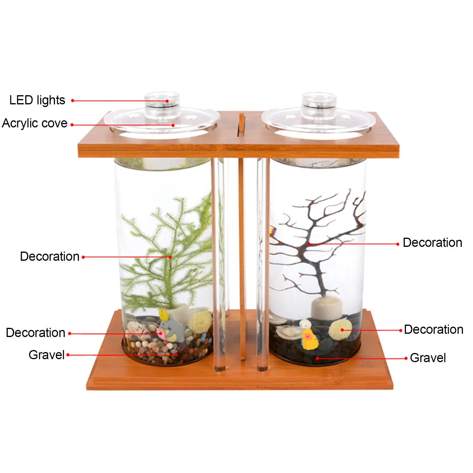 Glass Betta Fish Tank with LED Light