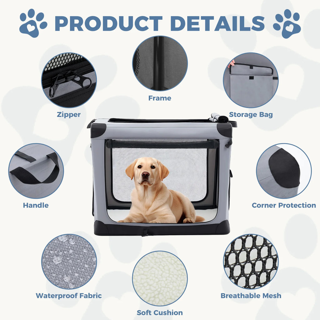 Foldable Soft Portable Pet Kennel with 3 Doors