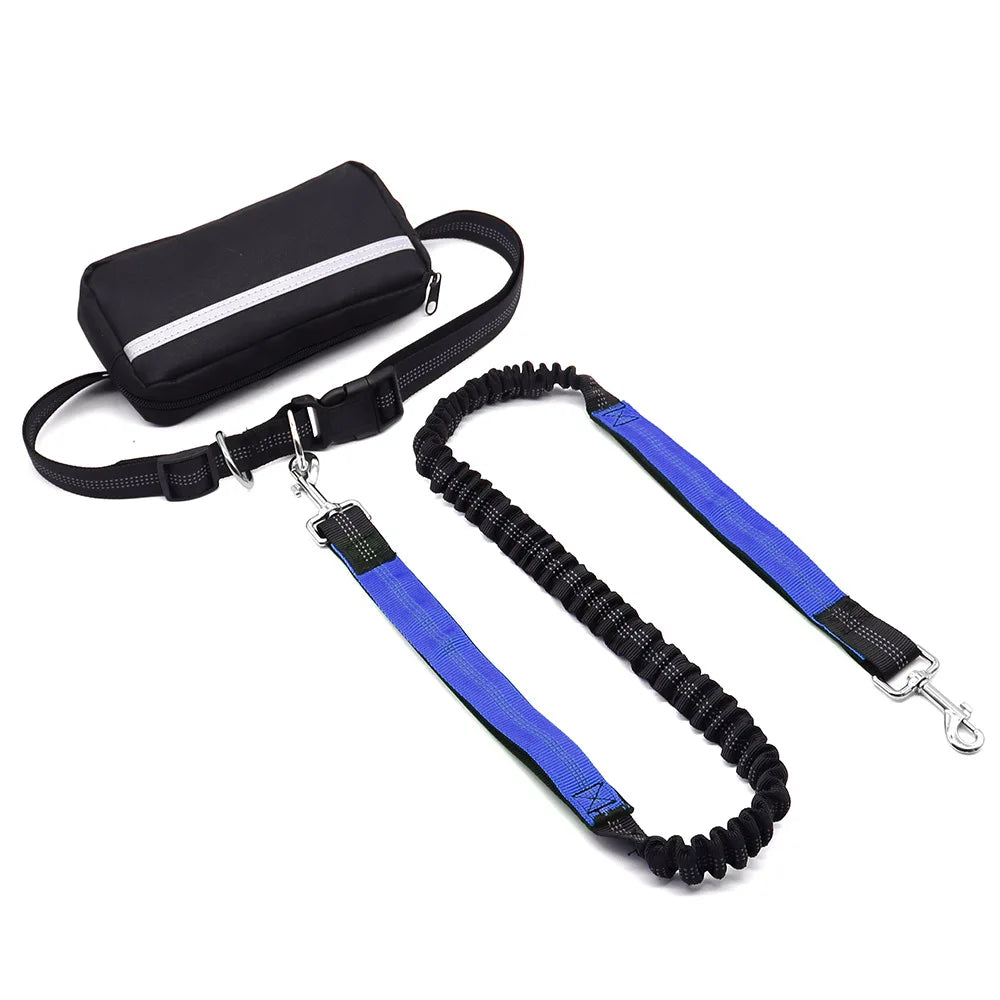 Hands Free Dog Leash with Waist Belt & Large Zipper Pouch