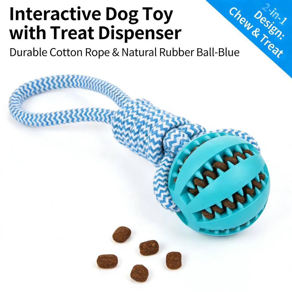 2-in-1 Dog Chew Toy with Treat Dispenser Ball, Durable Cotton Rope