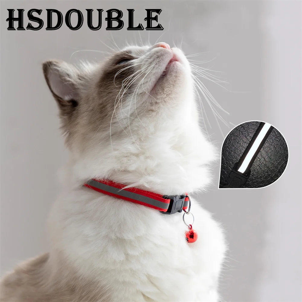 2Pcs/Pack 12 Colors Reflective Adjustable Cats And Small Dogs Collars With Bells