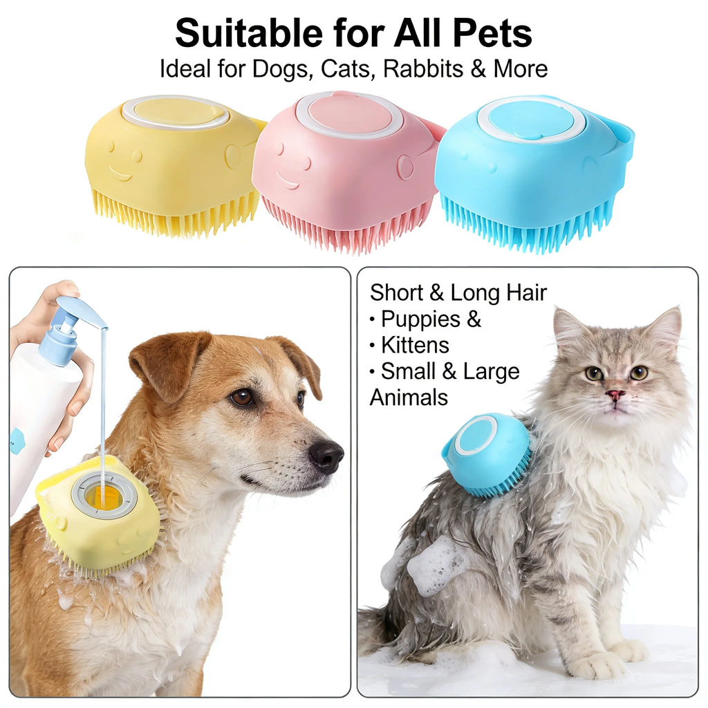 2-In-1 Pet Bath & Massage Brush With Shampoo Storage