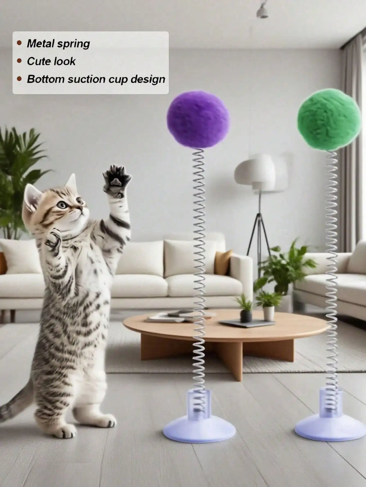 3/2/1pcs Interactive Cat Toys, Includes Plush Ball, Metal Spring Teaser Wand And Suction Cup Base