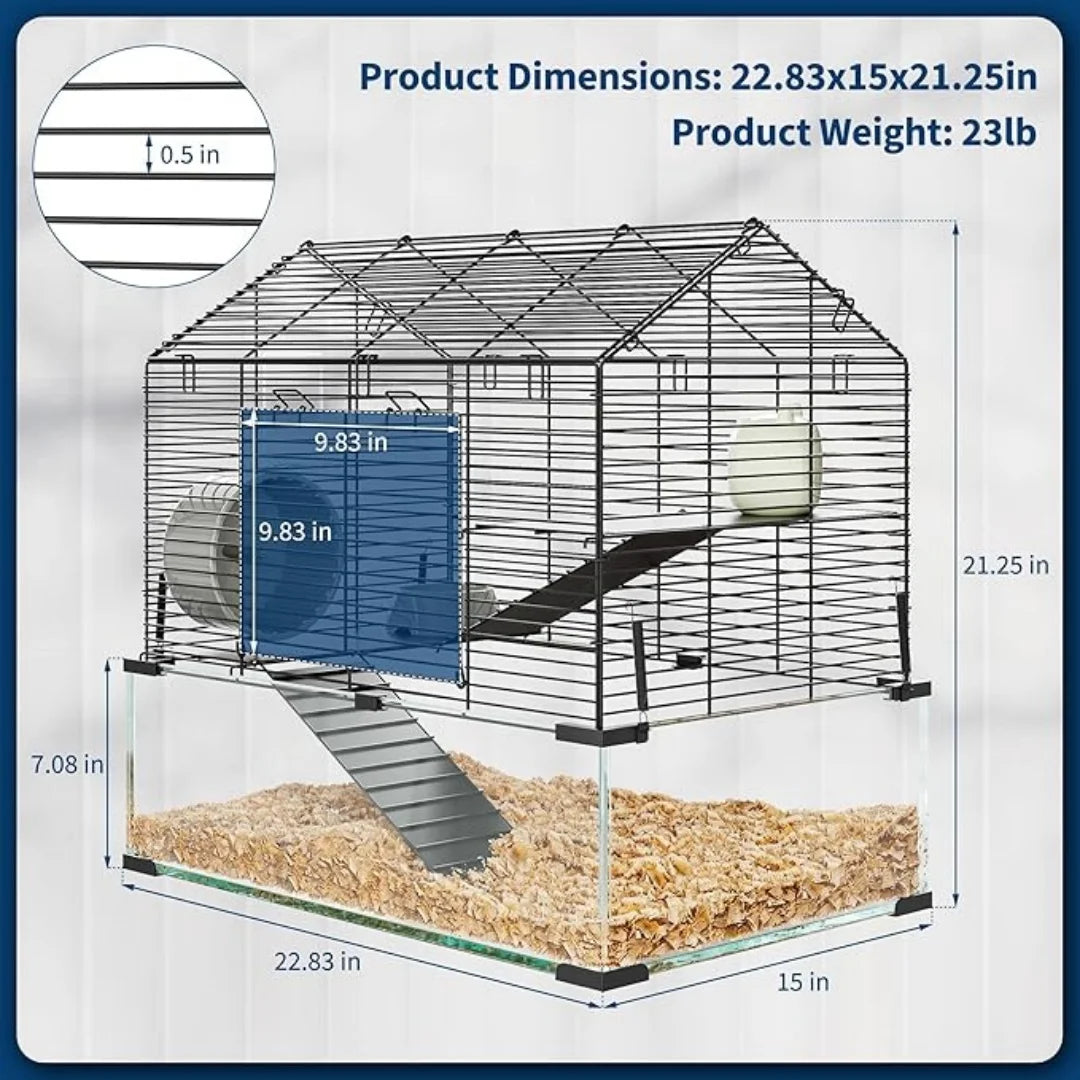 3 Tier Metal + Glass Small Animal Cage