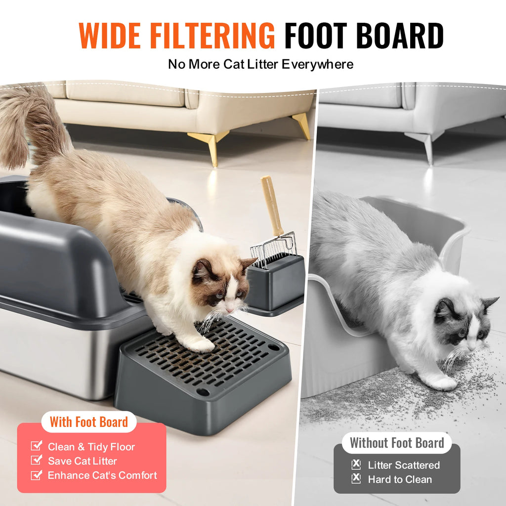 Extra Large Stainless Steel Cat Litter Box with Scoop