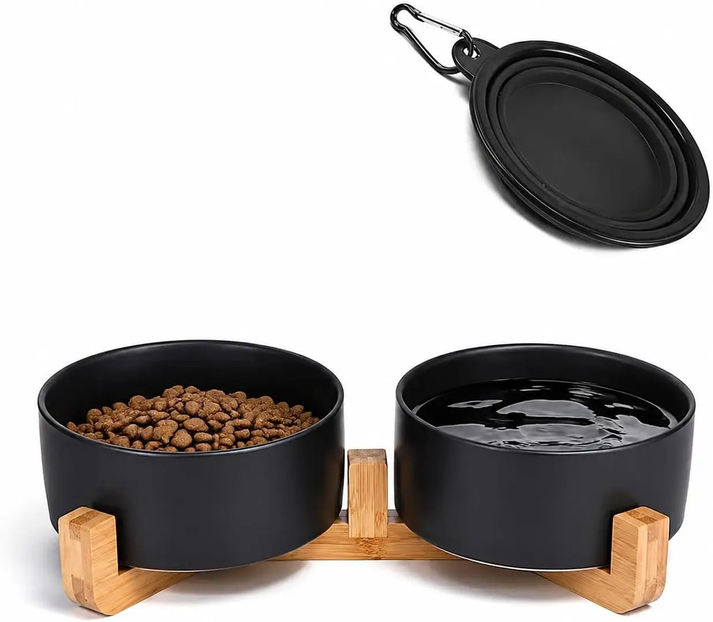Ceramic Dog Cat Bowls Set with Stand