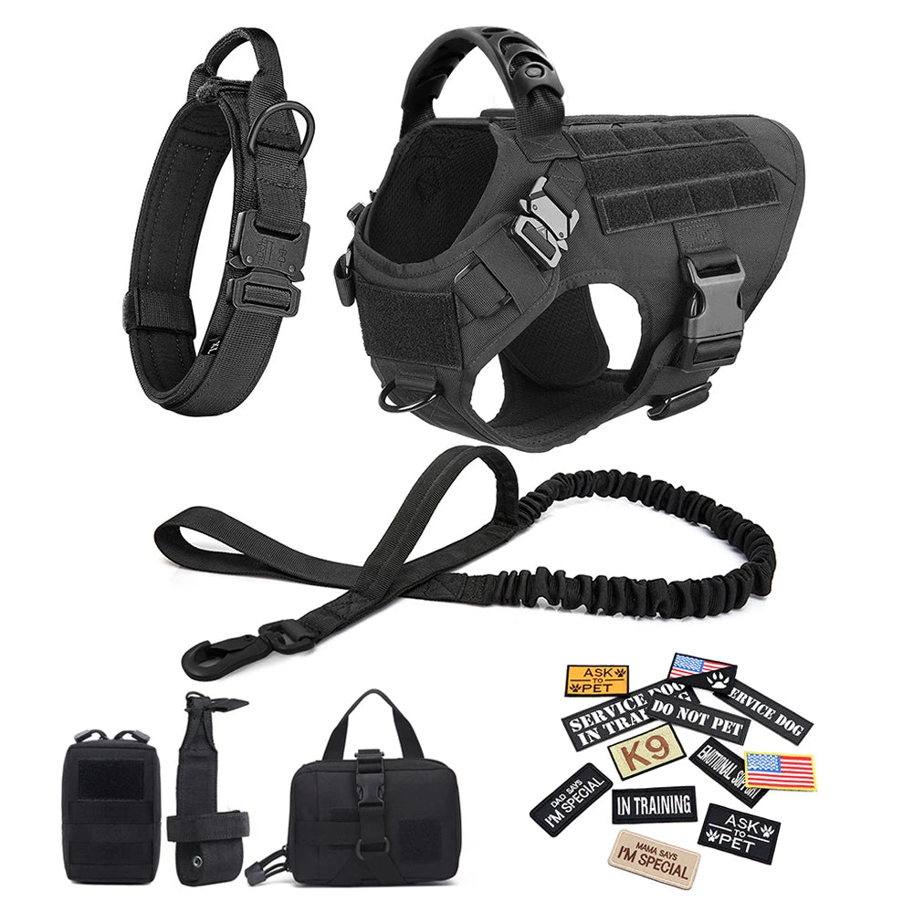 Large Tactical Dog Harness Collar Leash Set