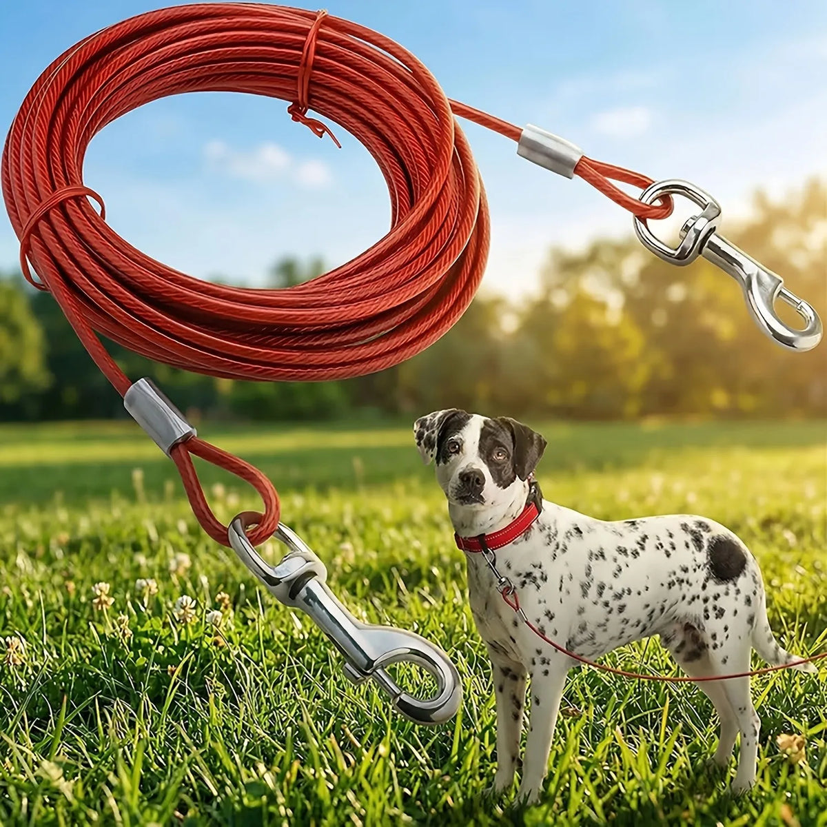 Heavy Duty 25 Foot Dog Lead Rust-Free with Quick Release Swivel Clips & 360° RotatingClasp - Tangle-Free DogsRunner for Yard