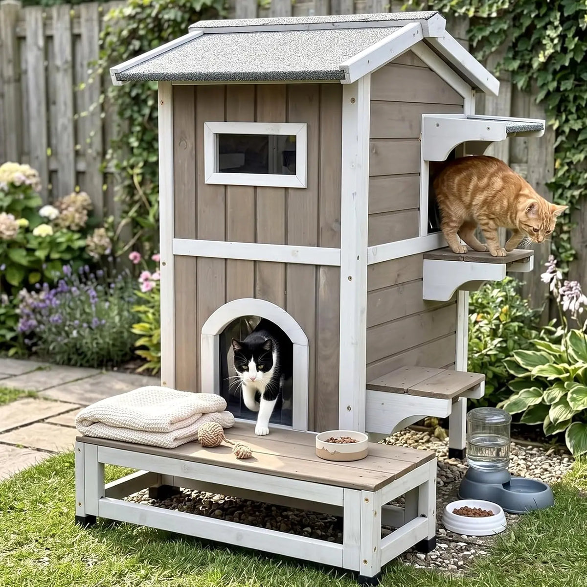 Outdoor Cat House with 3 Escape Doors, Featuring Asphalt Roof & Easy Assembly
