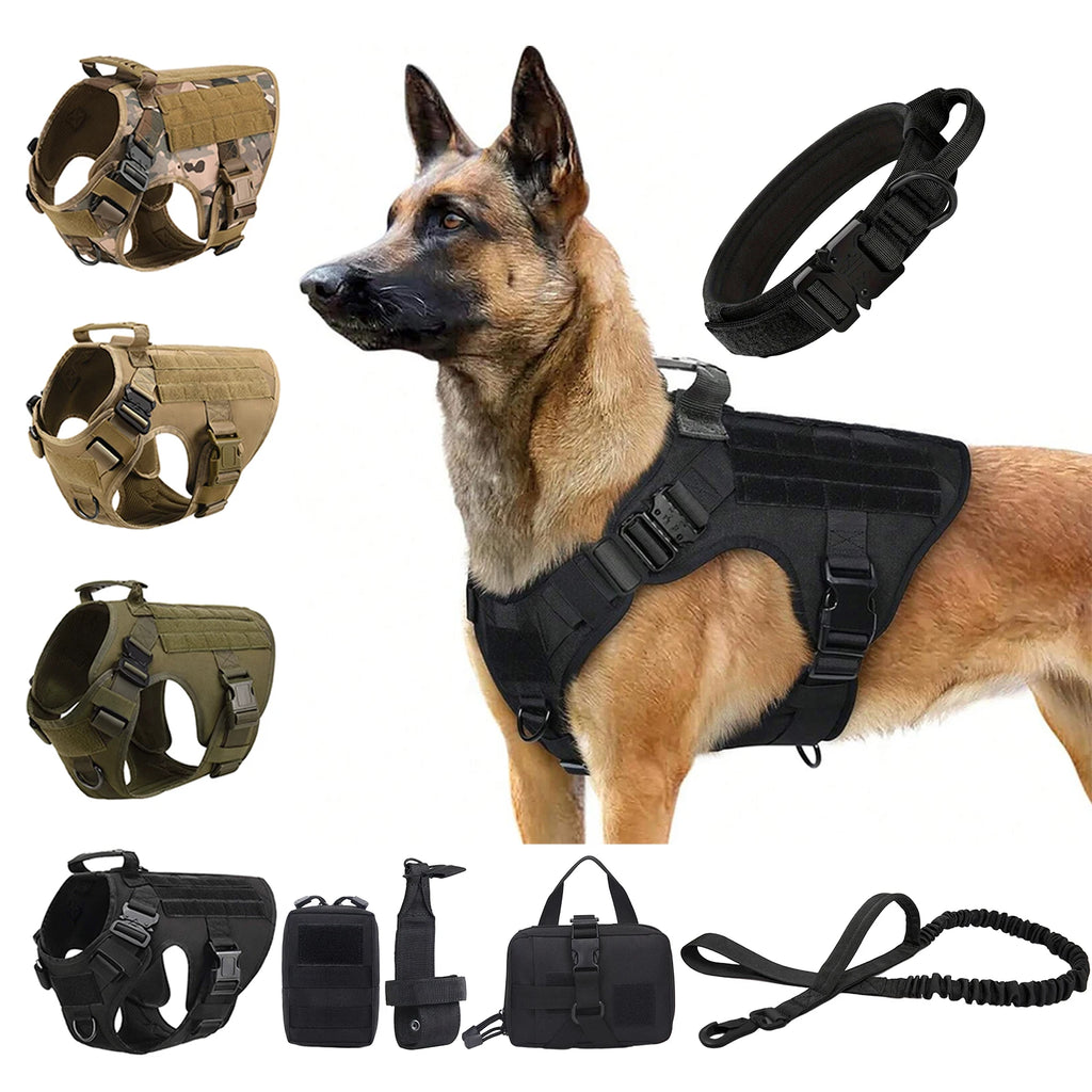 Tactical Dog Harness Collar Leash For Medium Large Dogs