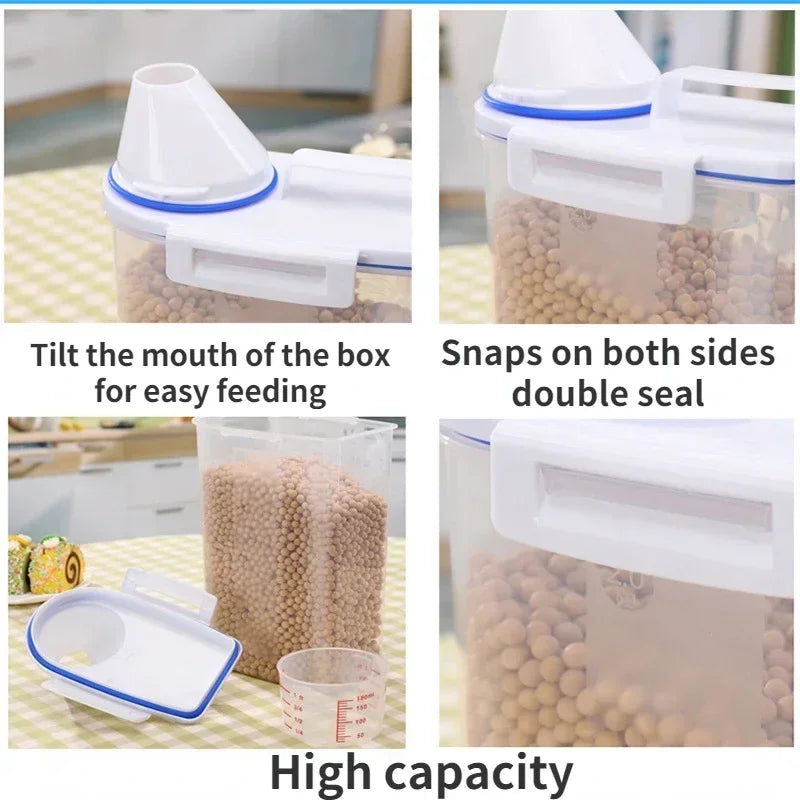 Dog Cat Food Plastic Storage Tank with Measuring Cup